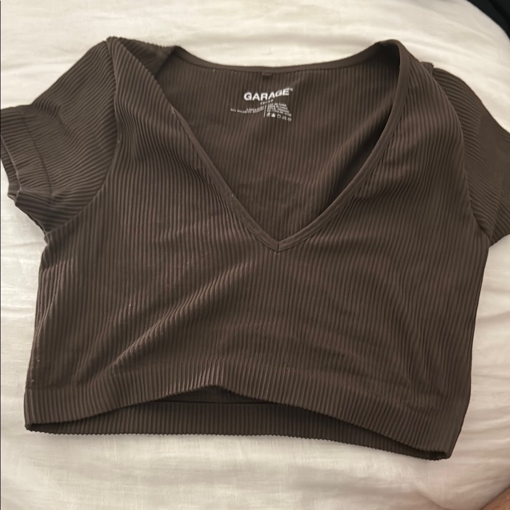 Garage Green Ribbed Short Sleeve Crop Top